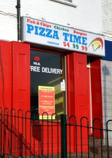 Exterior of Pizza Time, Crawley