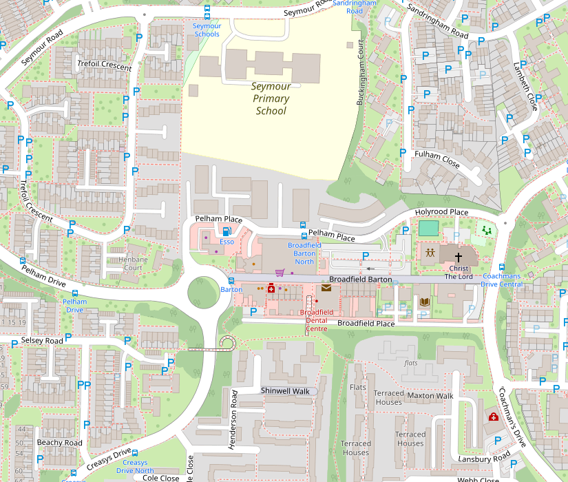 Map including Broadfield Barton in Crawley