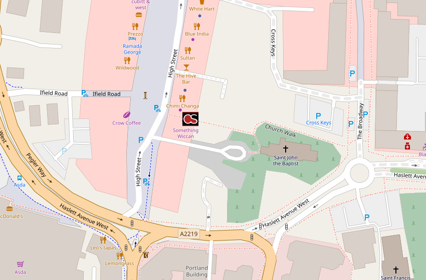 Map including Something Wiccan in Crawley