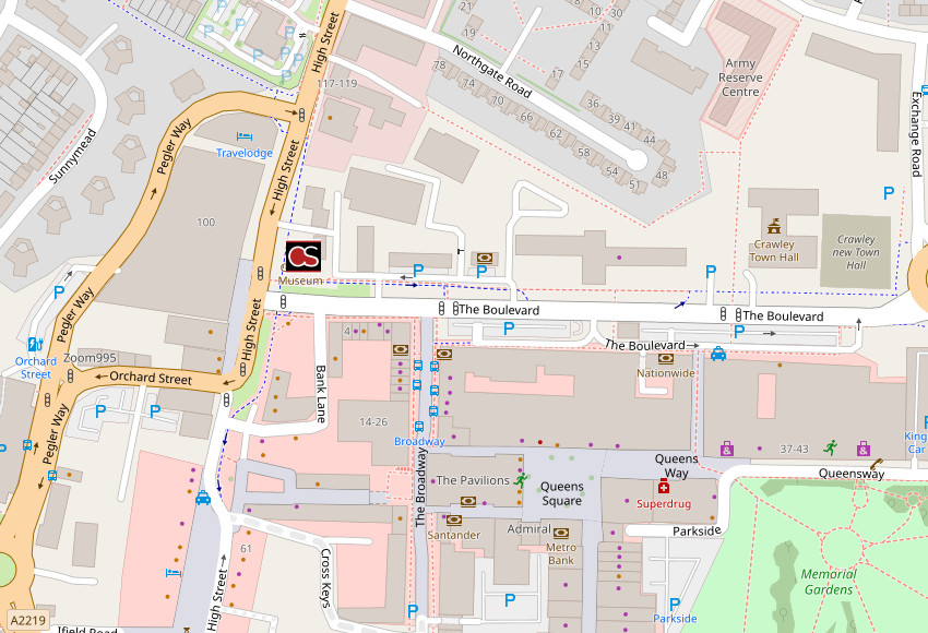 Map including Crawley Museum