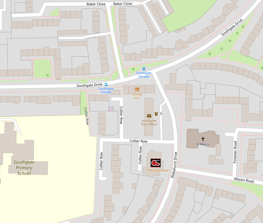 Map including Downsman pubt in Crawley