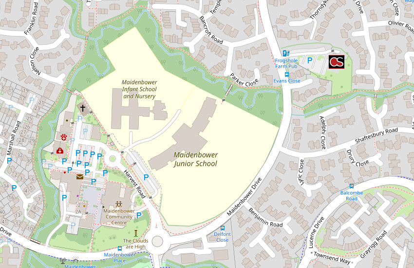 Map including Frogshole Farm pub in Crawley