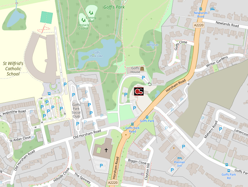 Map including Goffs Manor pub in Crawley