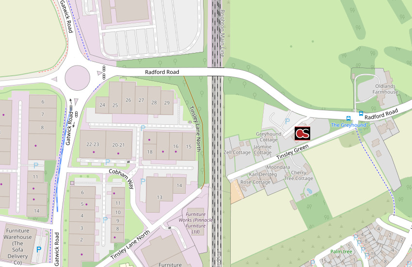 Map including Greyhound pub in Crawley
