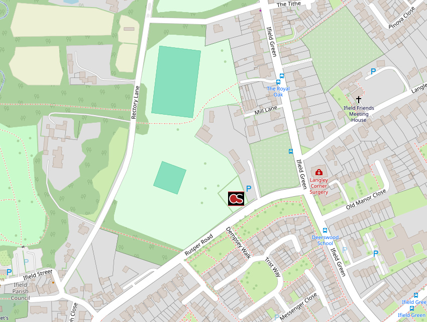 Map including Ifield Green playing fields in Crawley