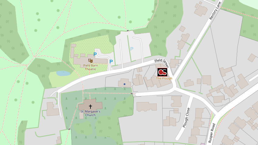 Map including Ploughpub in Crawley