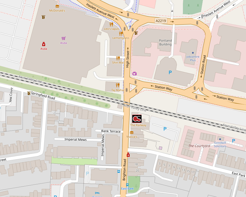 Map including Railway pub in Crawley