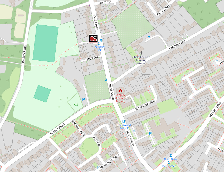 Map including Royal Oak pub in Crawley