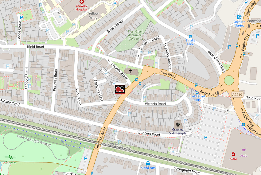 Map including the Swan pub in Crawley