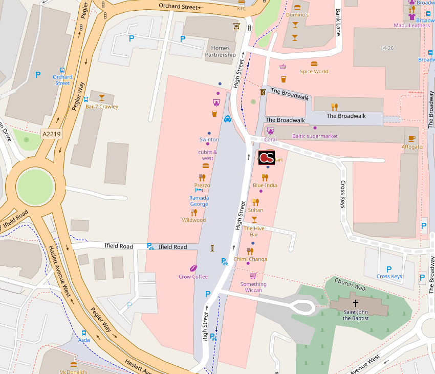 Map including the White Hart in Crawley